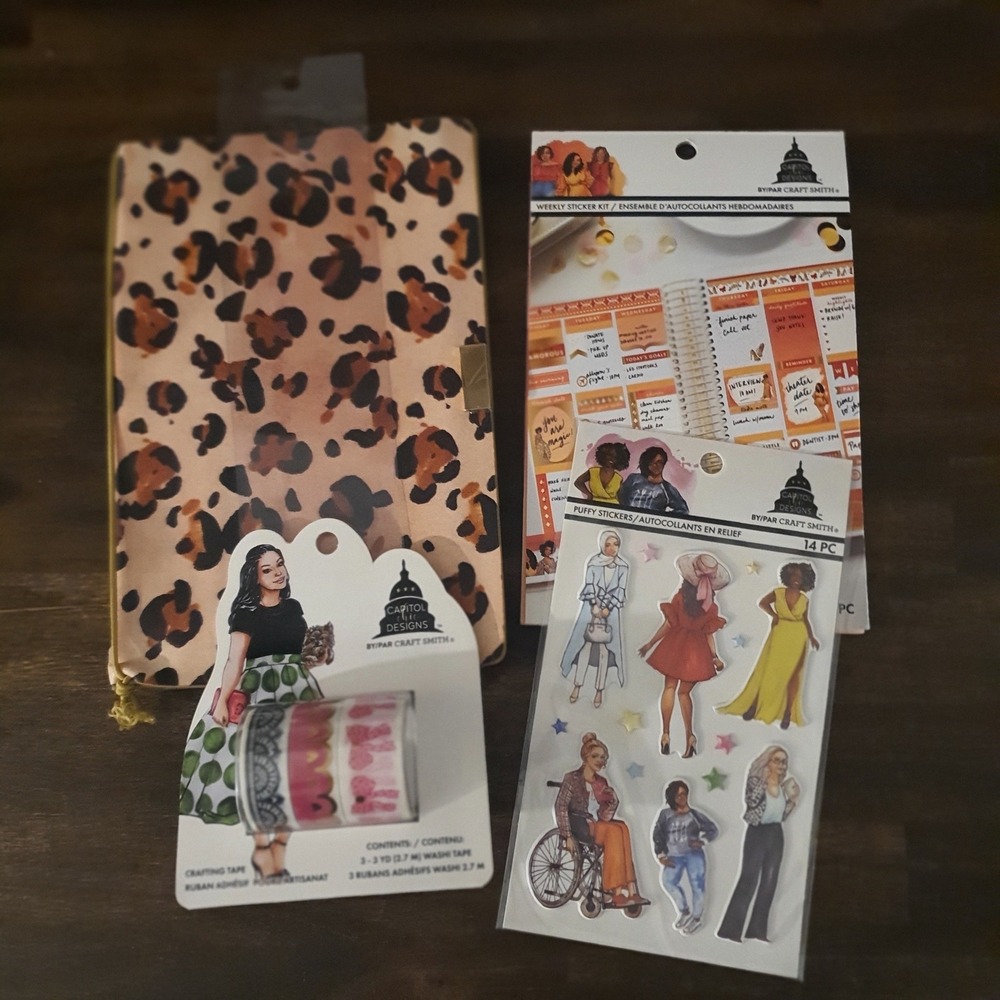 Capitol Chic Designs Craft Smith Planner Bundle Leopard Cover Sticker Washi Tape